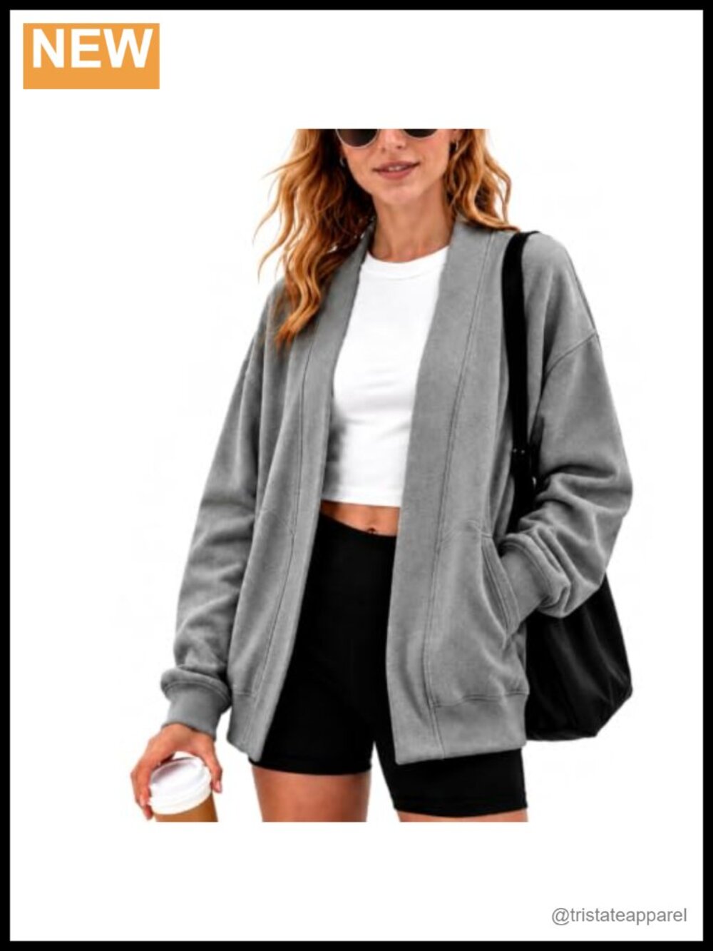 Oversized Cotton Blend Open Front Cardigan Lightweight Sweatshirt Jacket
